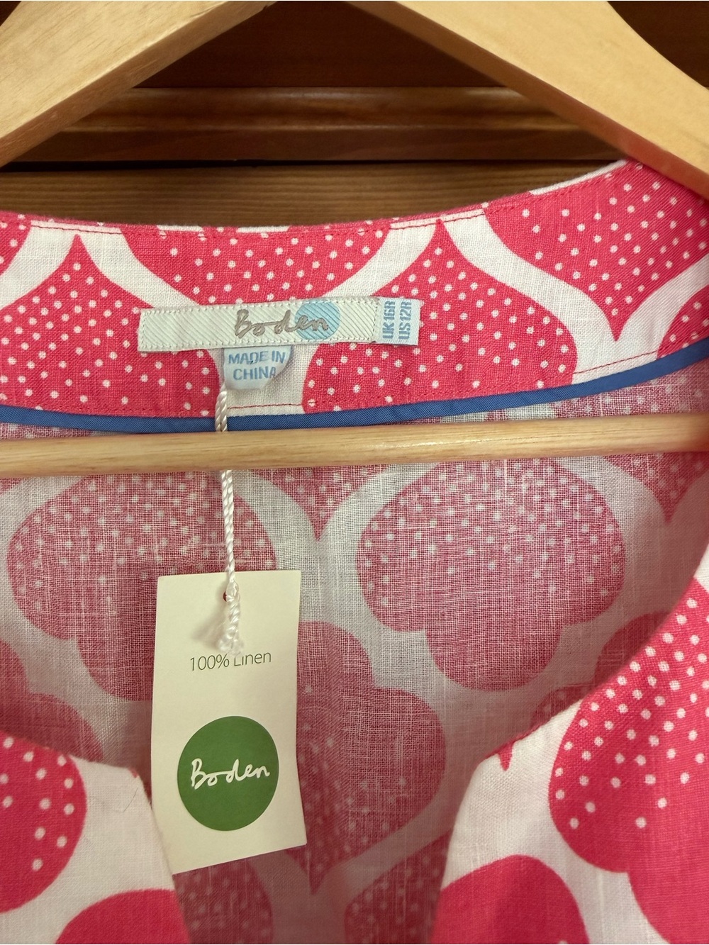 Boden 100% Linen Pink and White Patterned Shift Dress - Picture 2 of 3